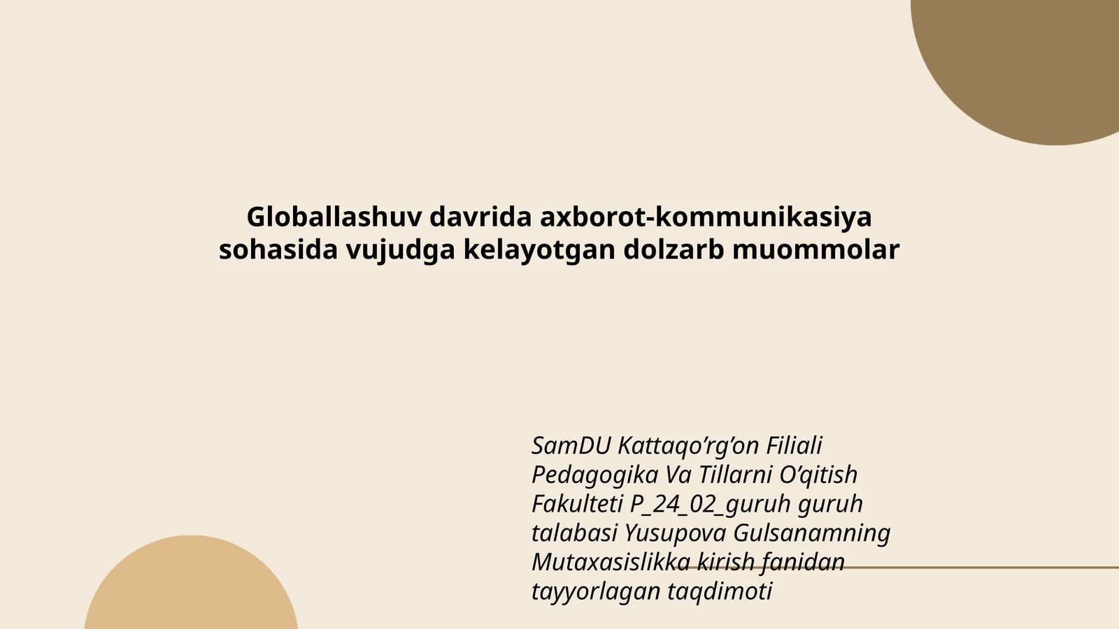 Mutaxasislikka kirish fanidan tayyorlagan taqdimoti