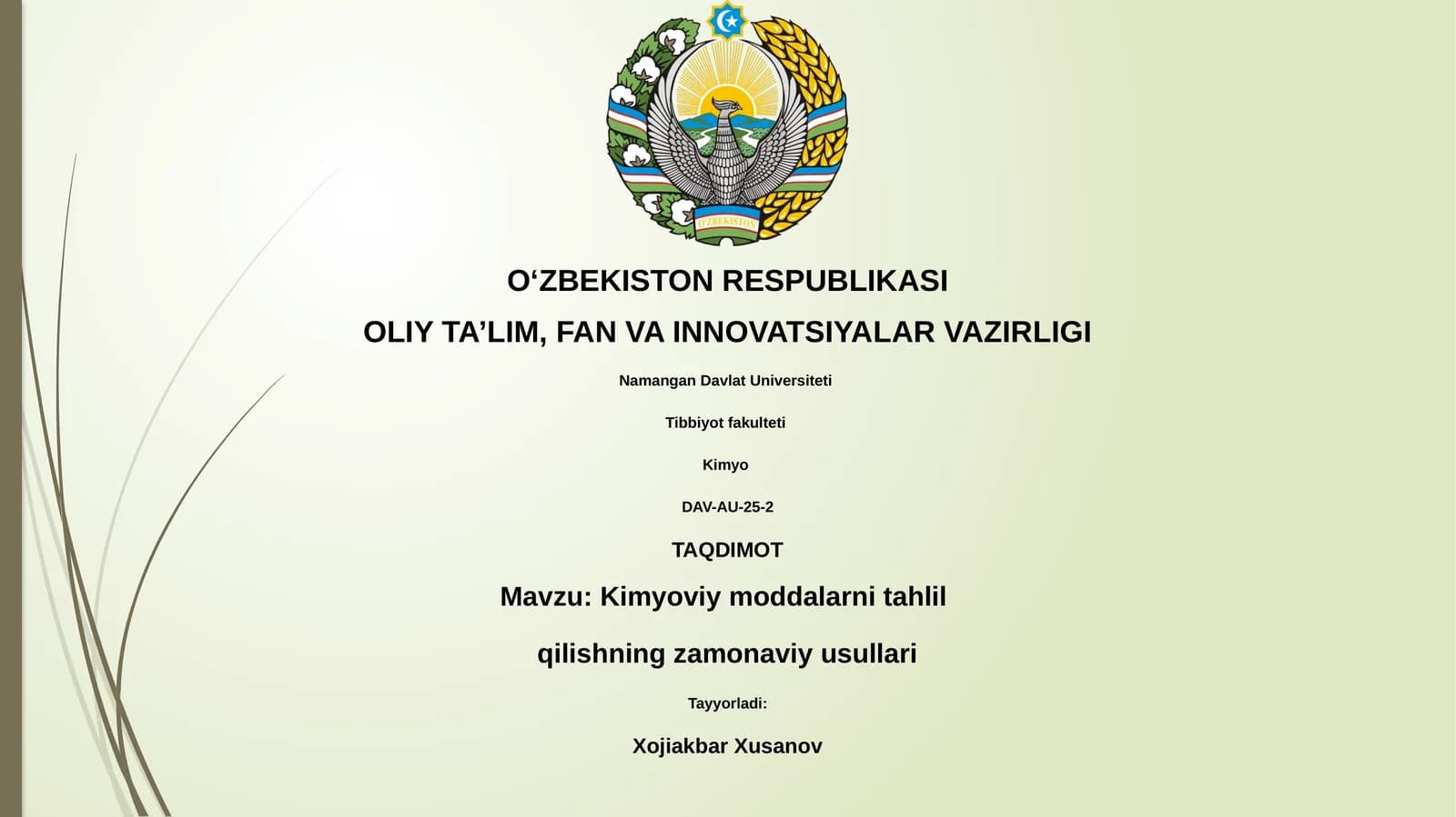 Kimyoviy moddalarni tahlil qilishning zamonaviy usullari