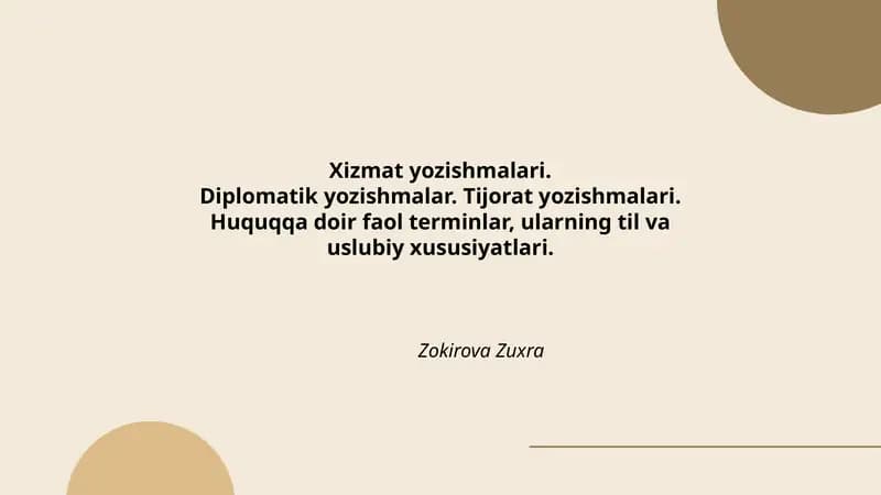 Huquqqa doir faol terminlar, ularning til va uslubiy xususiyatlari