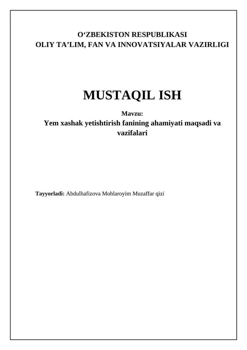 Yem xashak yetishtirish fanining ahamiyati maqsadi va vazifalari