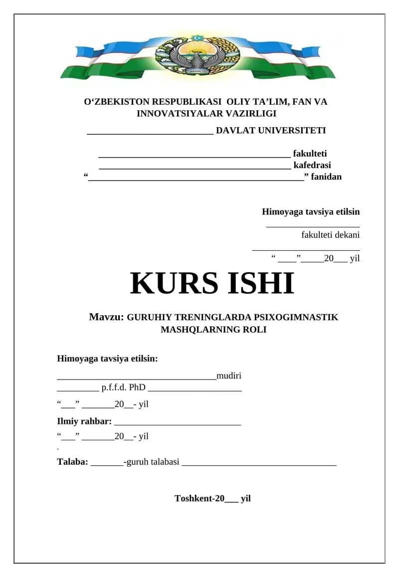 GURUHIY TRENINGLARDA PSIXOGIMNASTIK MASHQLARNING ROLI
