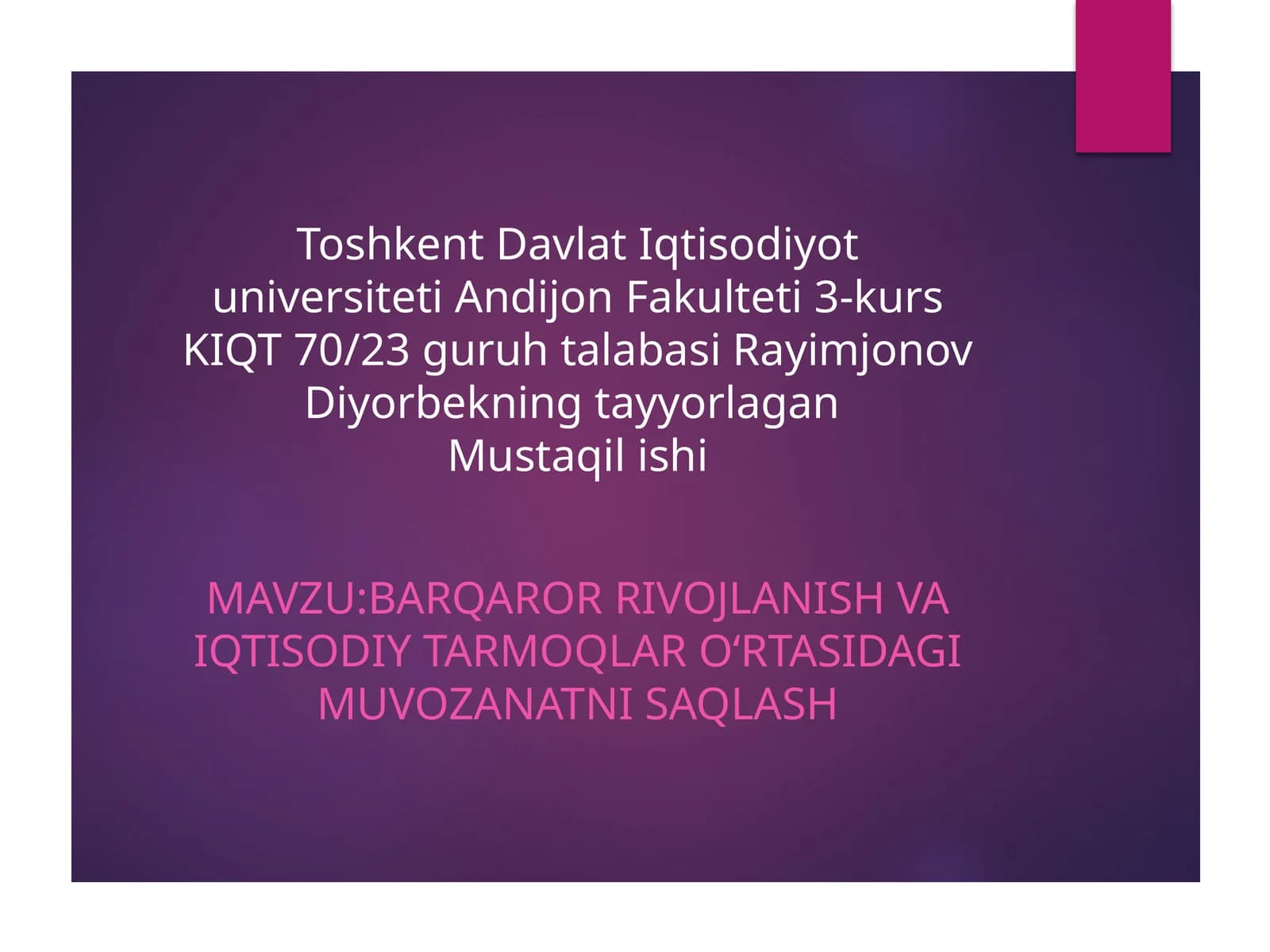 Barqaror rivojlanish va iqtisodiy tarmoqlar o'rtasidagi muvozanat