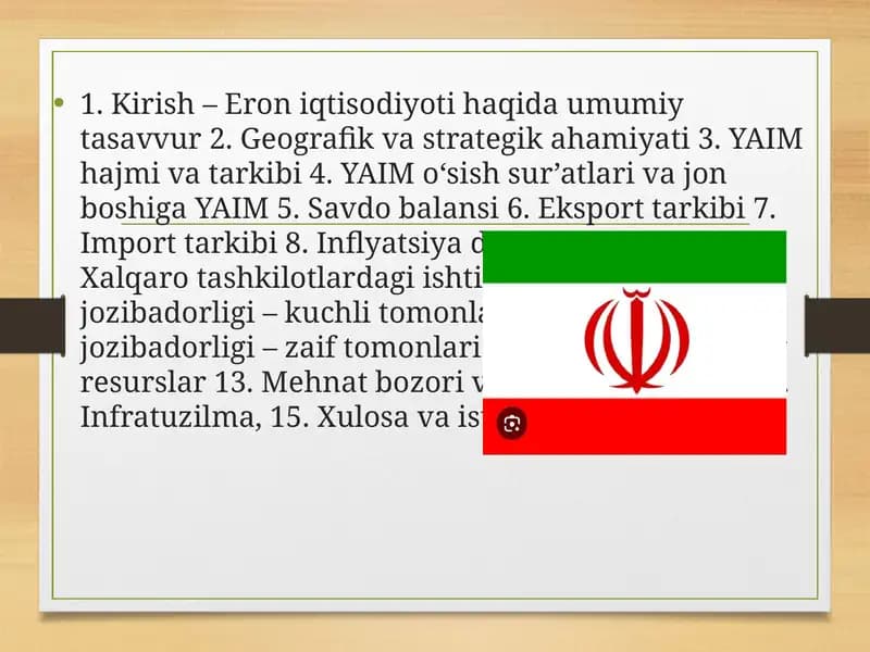 Eron iqtisodiyoti haqida umumiy tasavvur