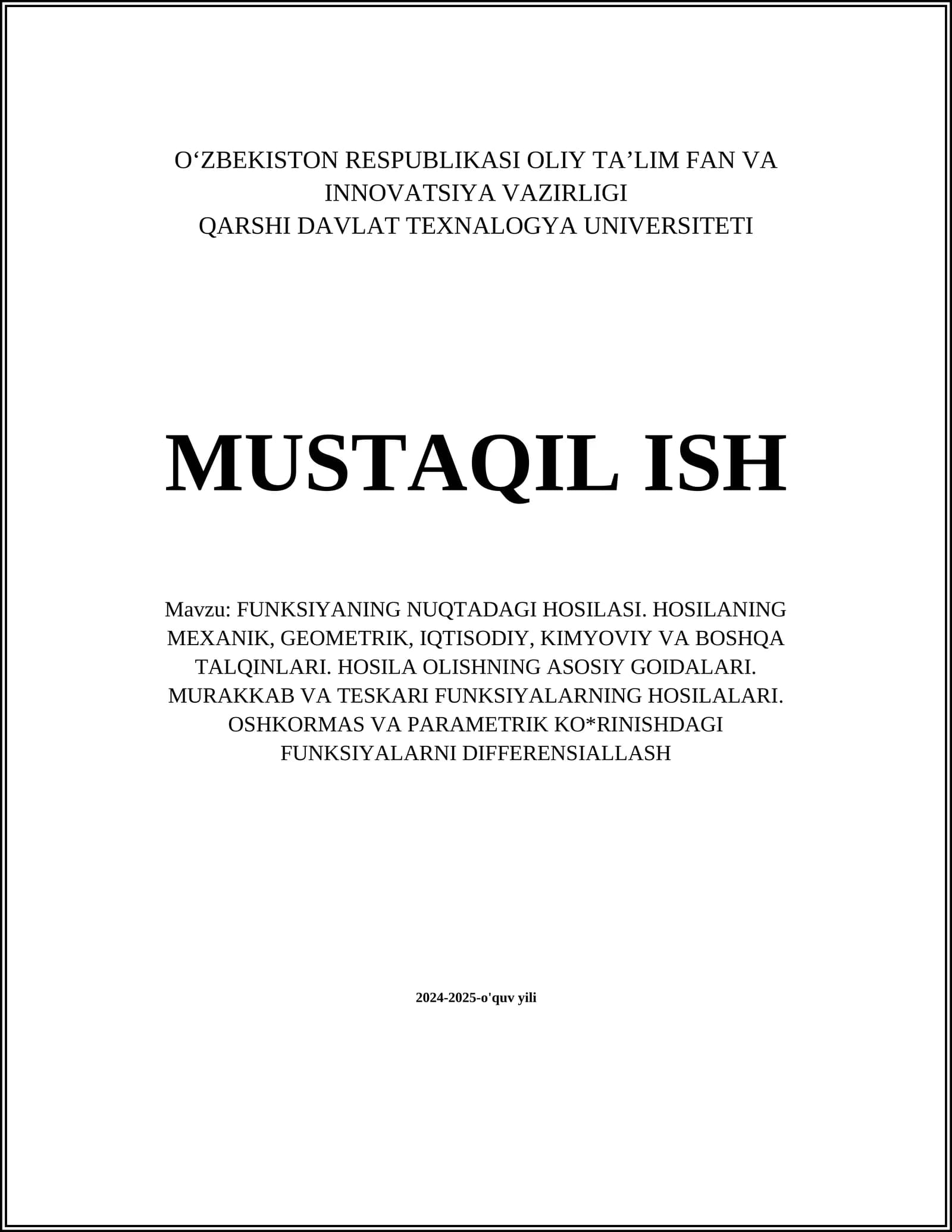 FUNKSIYANING NUQTADAGI HOSILASI