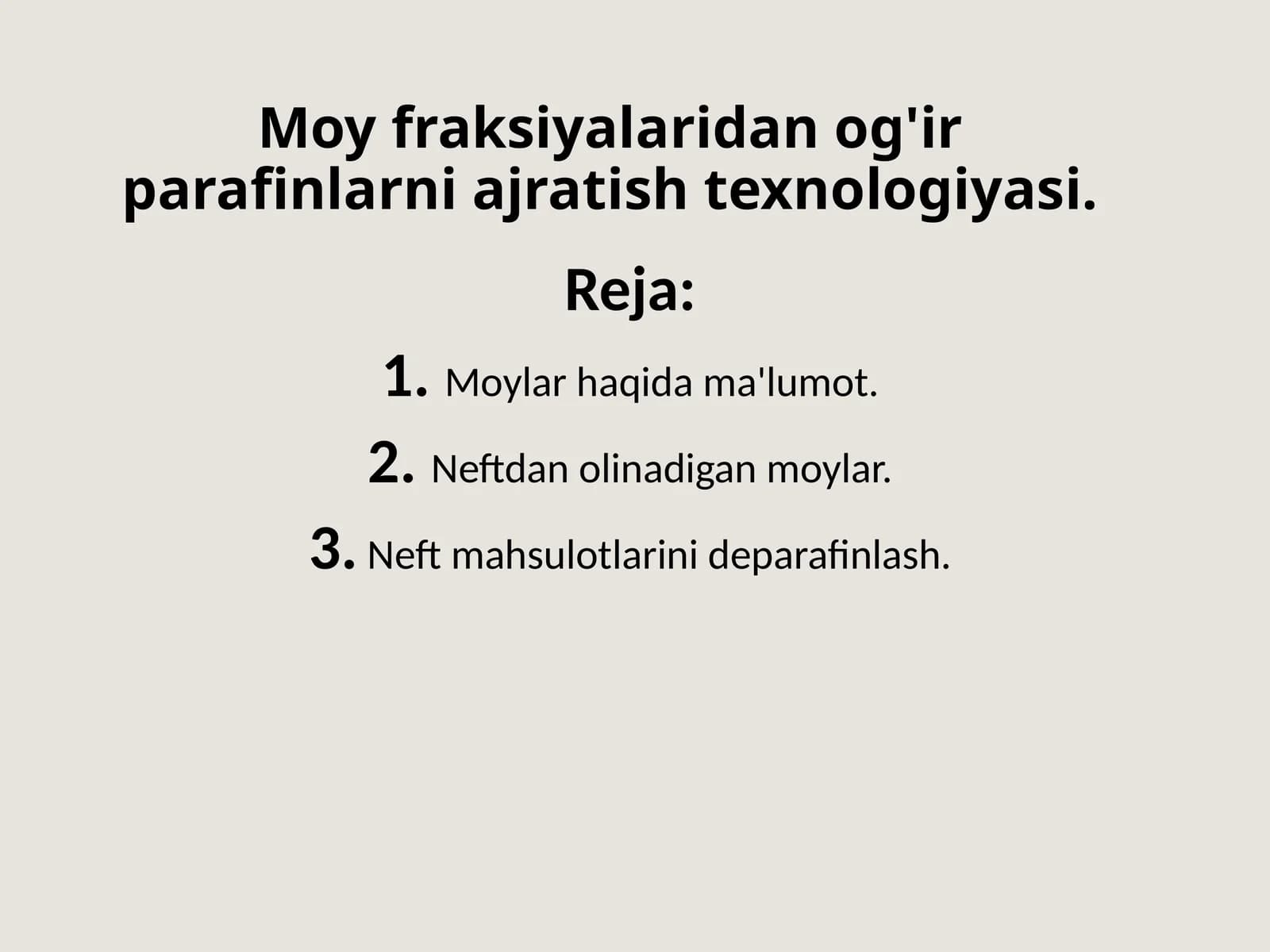 Moy fraksiyalaridan og'ir parafinlarni ajratish texnologiyasi