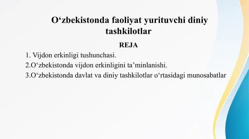 O‘zbekistonda faoliyat yurituvchi diniy tashkilotlar