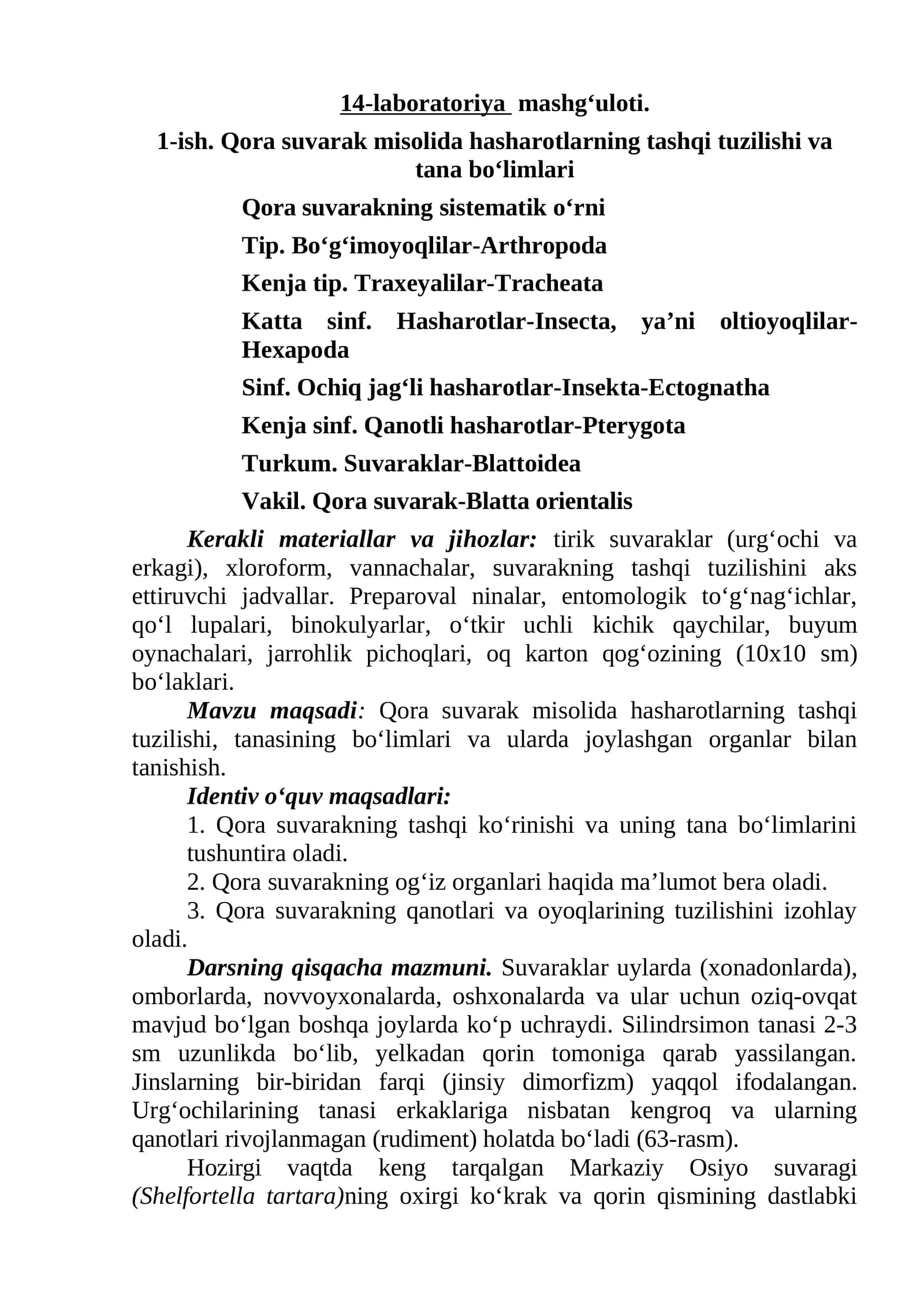 Qora suvaraklar-Blattoidea