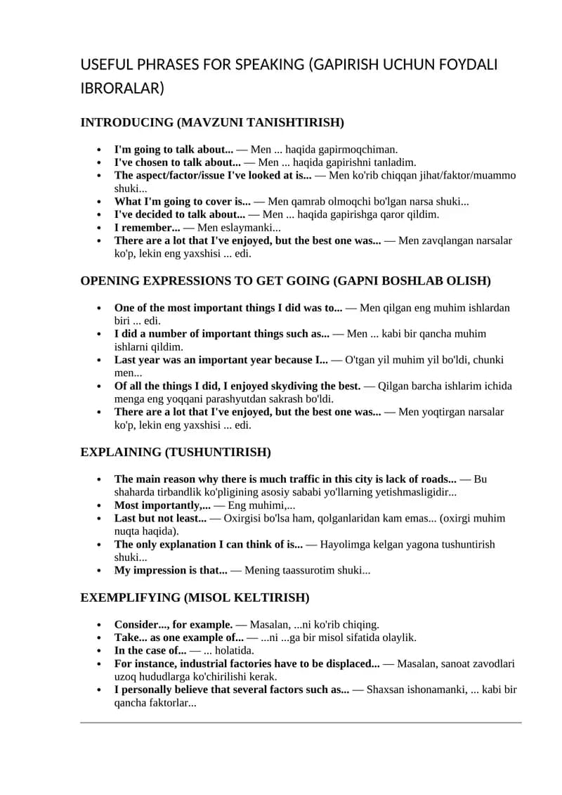 USEFUL PHRASES FOR SPEAKING IELTS da kerak boladigan rrazalar oling afsuslanmaysiz