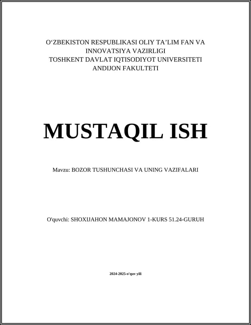 BOZOR TUSHUNCHASI VA UNING VAZIFALARI