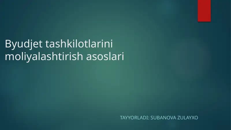 Byudjettashkilotlarini moliyalashtirish asoslari