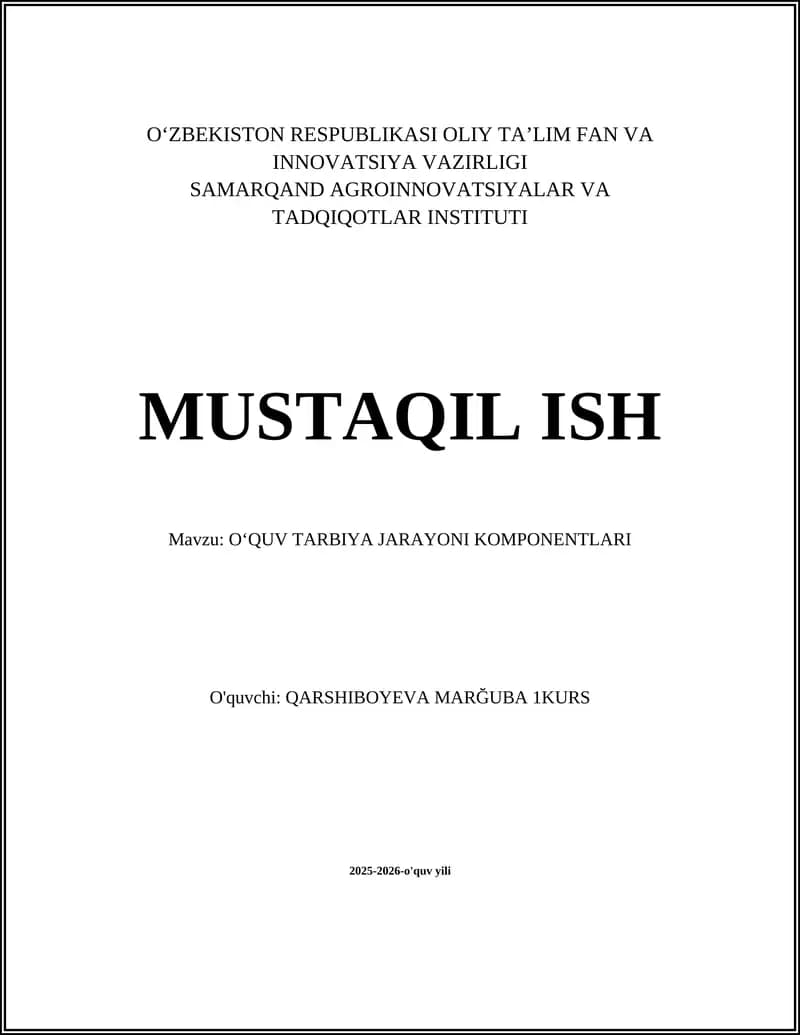 O‘QUV TARBIYA JARAYONI KOMPONENTLARI