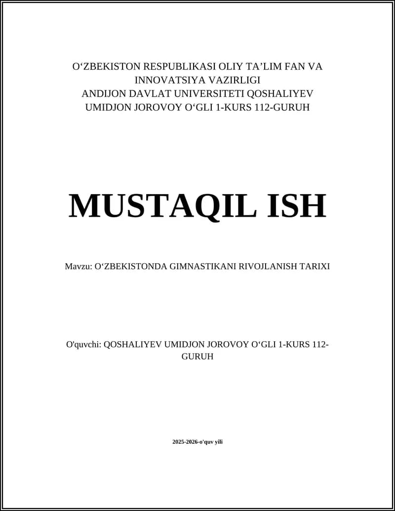 OʻZBEKISTONDA GIMNASTIKANI RIVOJLANISH TARIXI