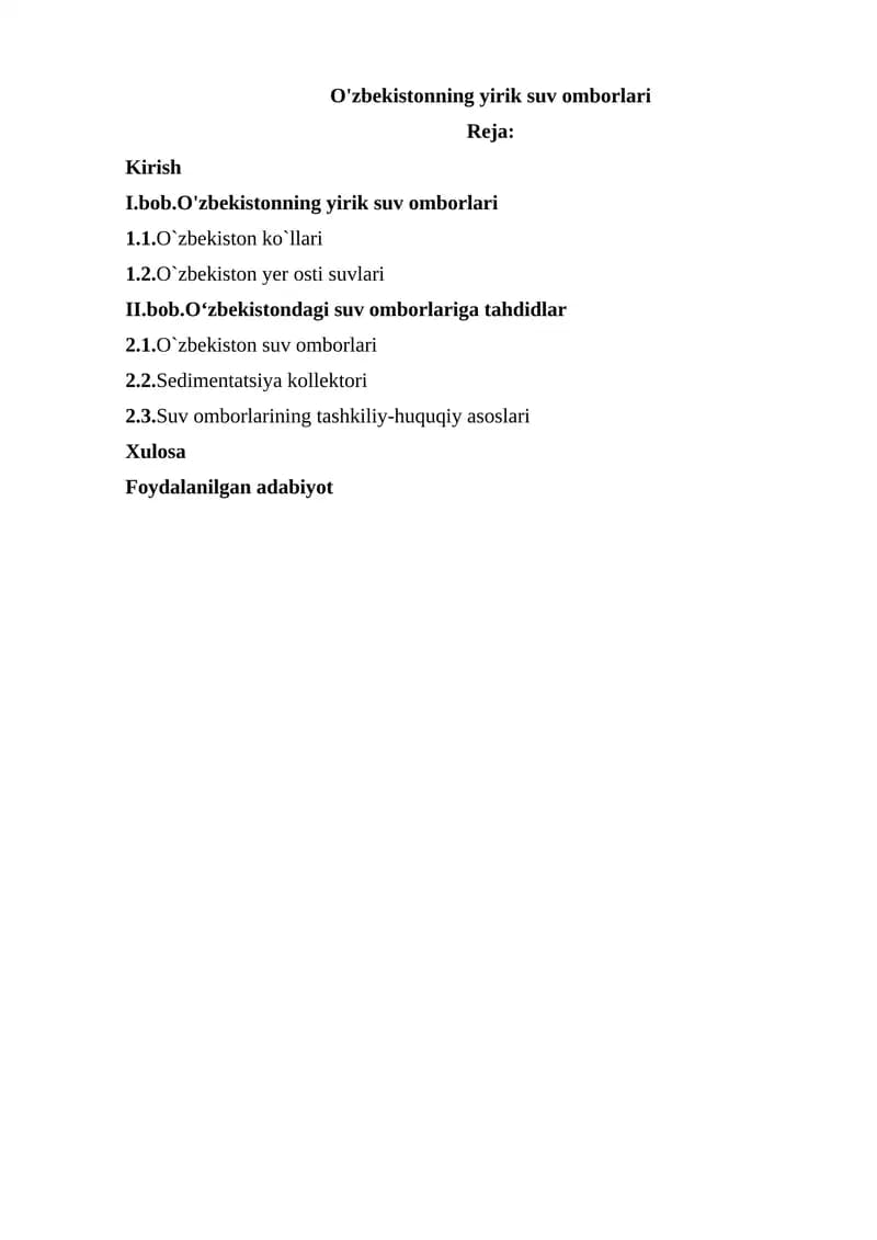 O'zbekistonning yirik suv omborlari