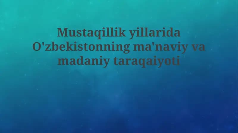 Mustaqillik Yillarida Ma'naviy Tiklanish