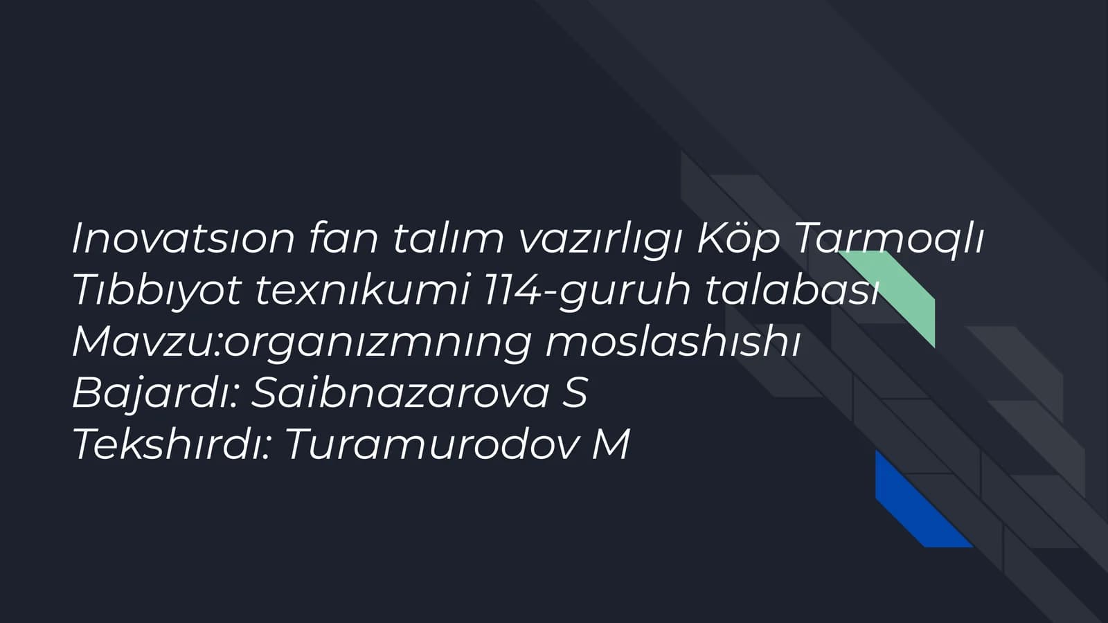 Inovatsıon fan talım vazırlıgı Köp Tarmoqlı Tıbbıyot texnıkumi