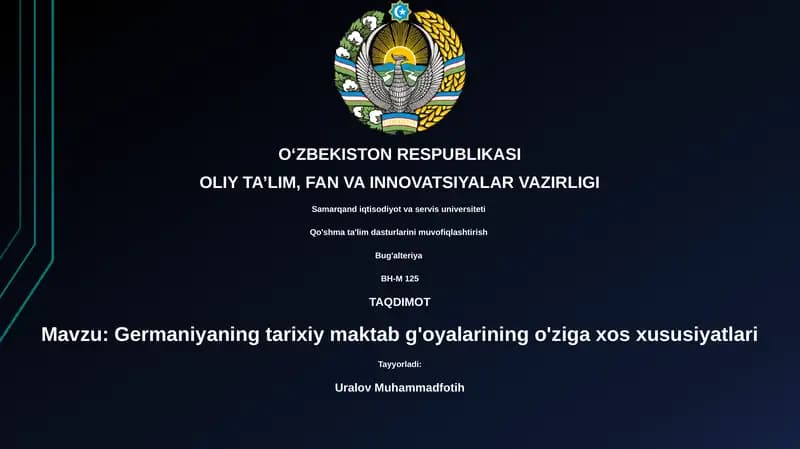 Germaniyaning tarixiy maktab g'oyalarining o'ziga xos xususiyatlari