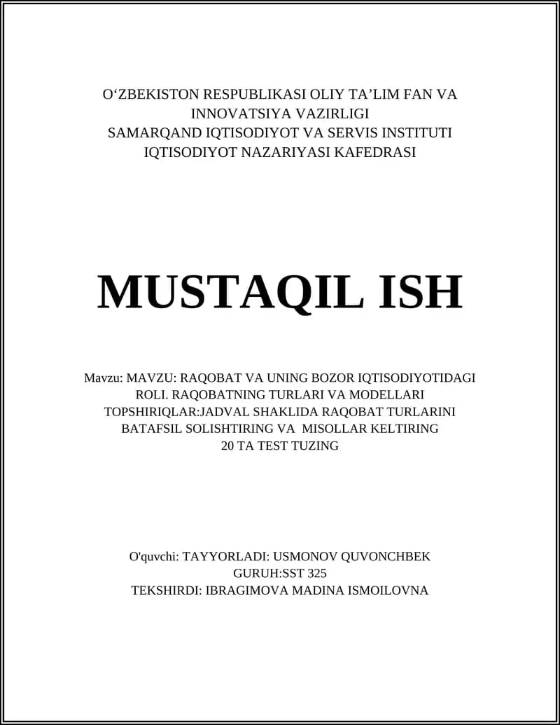 Raqobat va uning Bozor Iqtisodiyotidagi roli