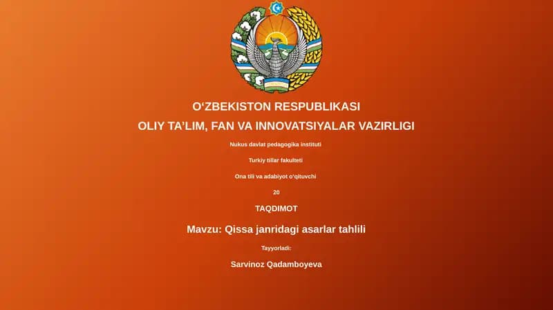 Qissa janridagi asarlar tahlili
