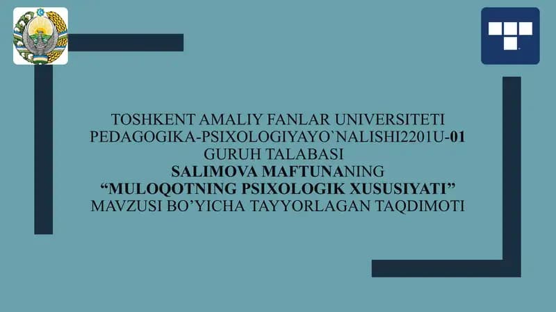 muloqotning psixologik xususiyati.