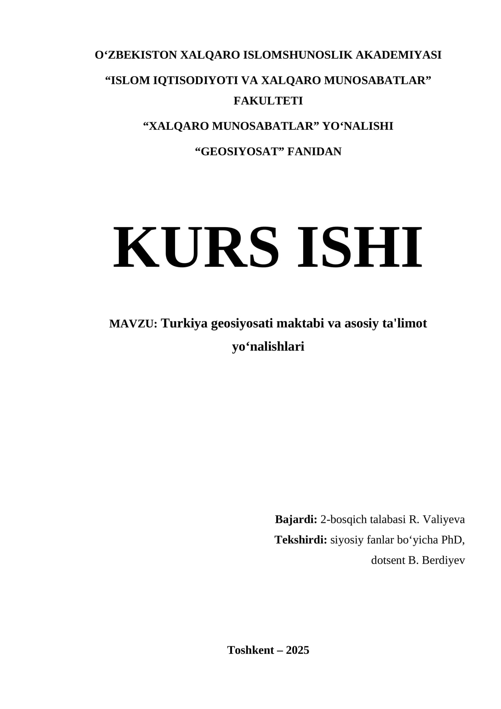Turkiya geosiyosati maktabi va asosiy ta'limot yo‘nalishlari