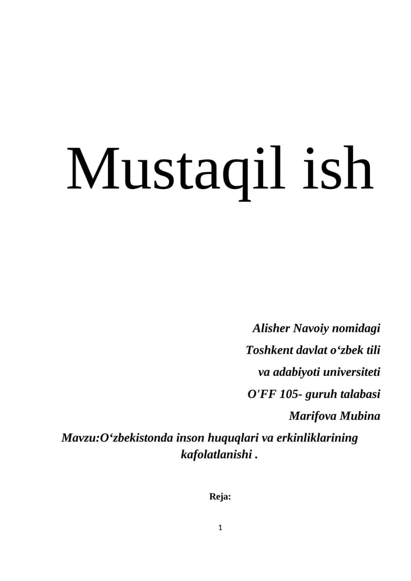 Mustaqil ish: Oʻzbekistonda inson huquqlari