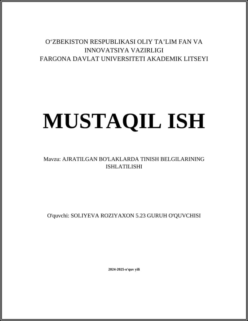 AJRATILGAN BO'LAKLARDA QO'SHTIRNOQ ISHLATILISHI