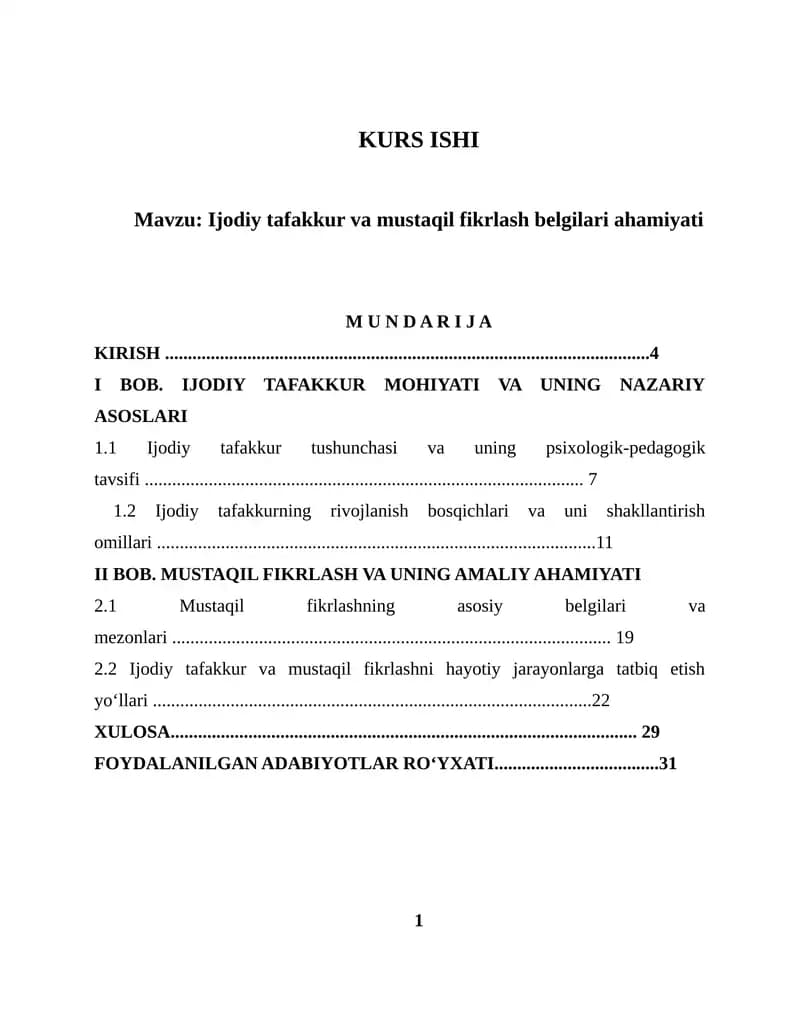 Ijodiy tafakkur va mustaqil fikrlash belgilari ahamiyati