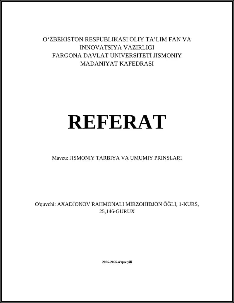 Jismoniy Tarbiya Tushunchasi va Vazifalari