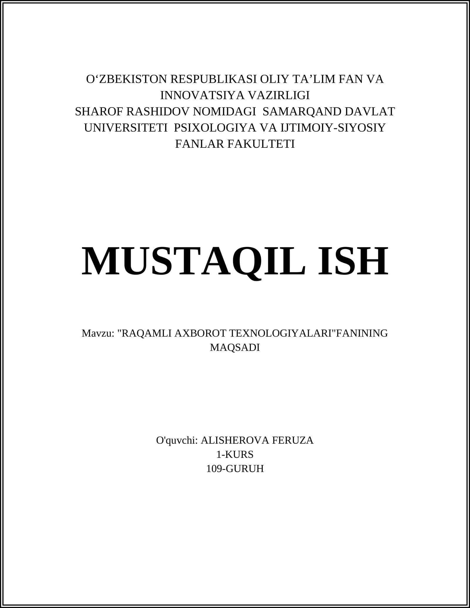 RAQAMLI AXBOROT TEXNOLOGIYALARI
