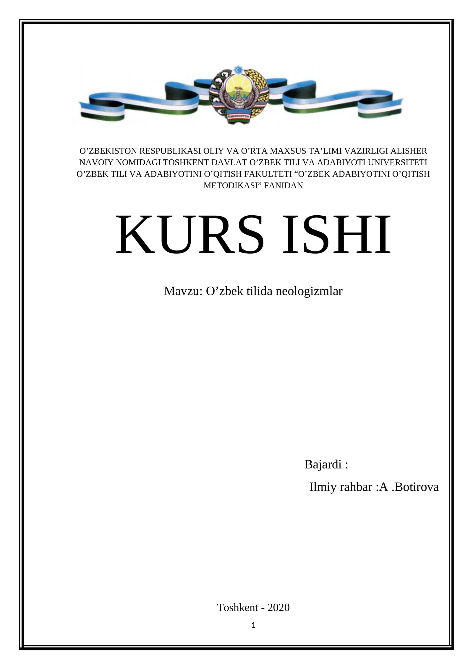 O’zbek tilida neologizmlar kurs ishi