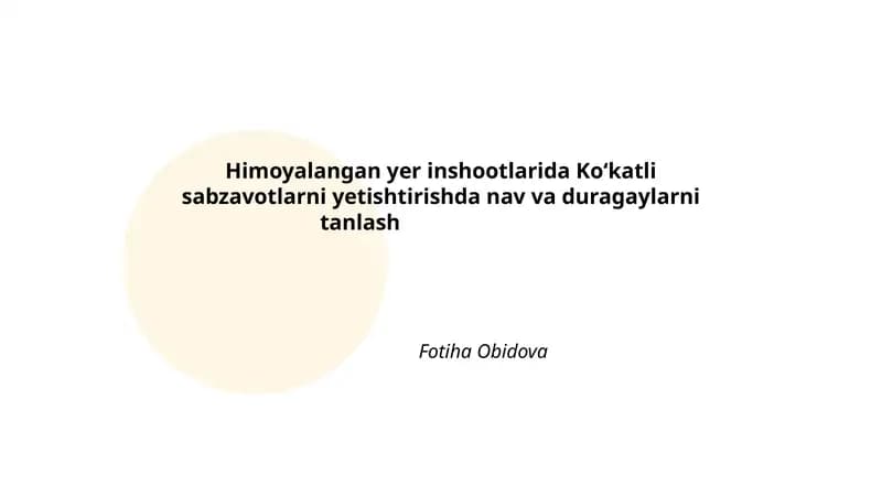 Himoyalangan yer inshootlarida Ko‘katli sabzavotlarni yеtishtirishda nav va duragaylarni tanlash