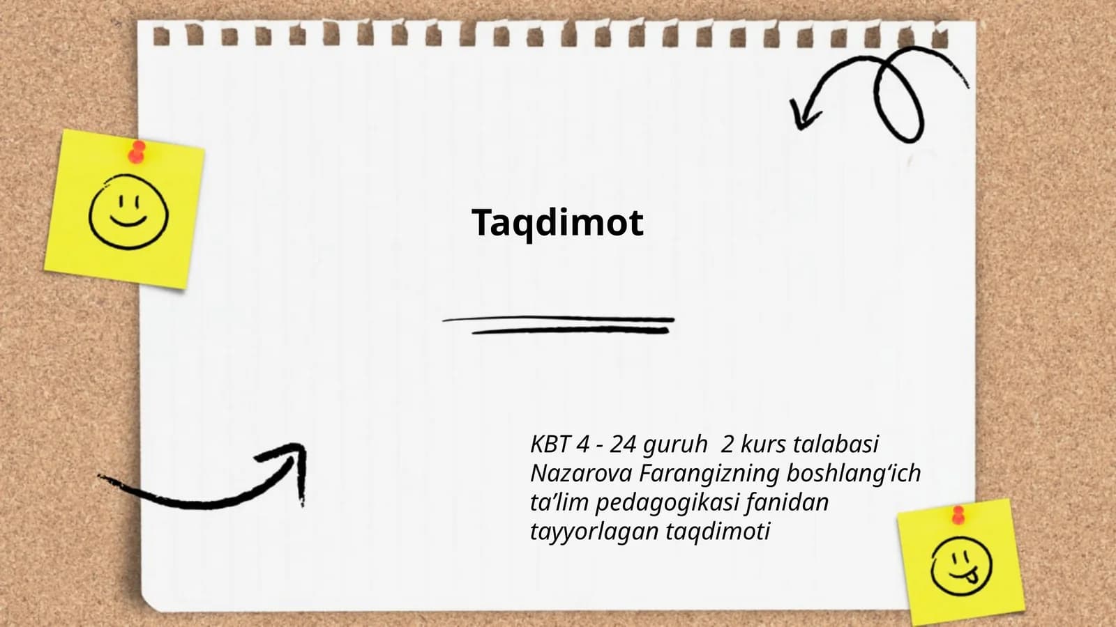 Nazarova Farangizning boshlangʻich taʼlim pedagogikasi fanidan tayyorlagan taqdimoti