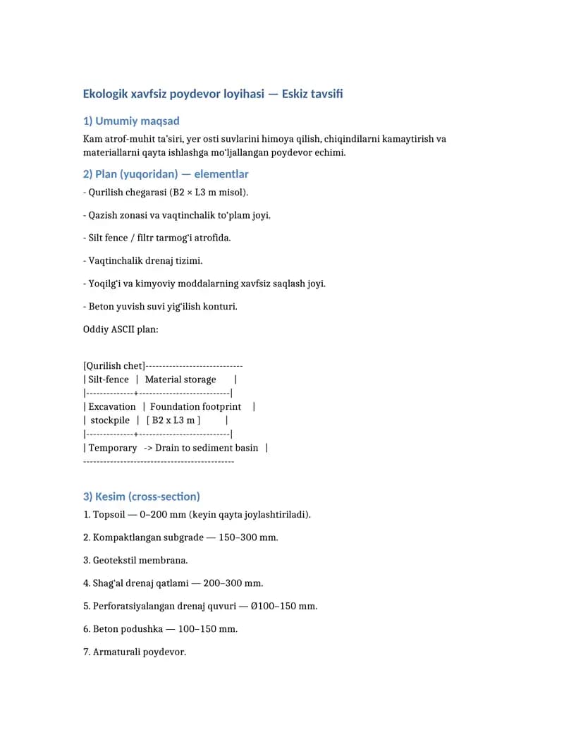 Ekologik xavfsiz poydevor loyihasi