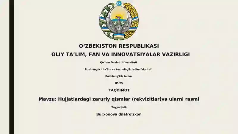 Hujjatlardagi zaruriy qismlar (rekvizitlar) va ularni rasmi