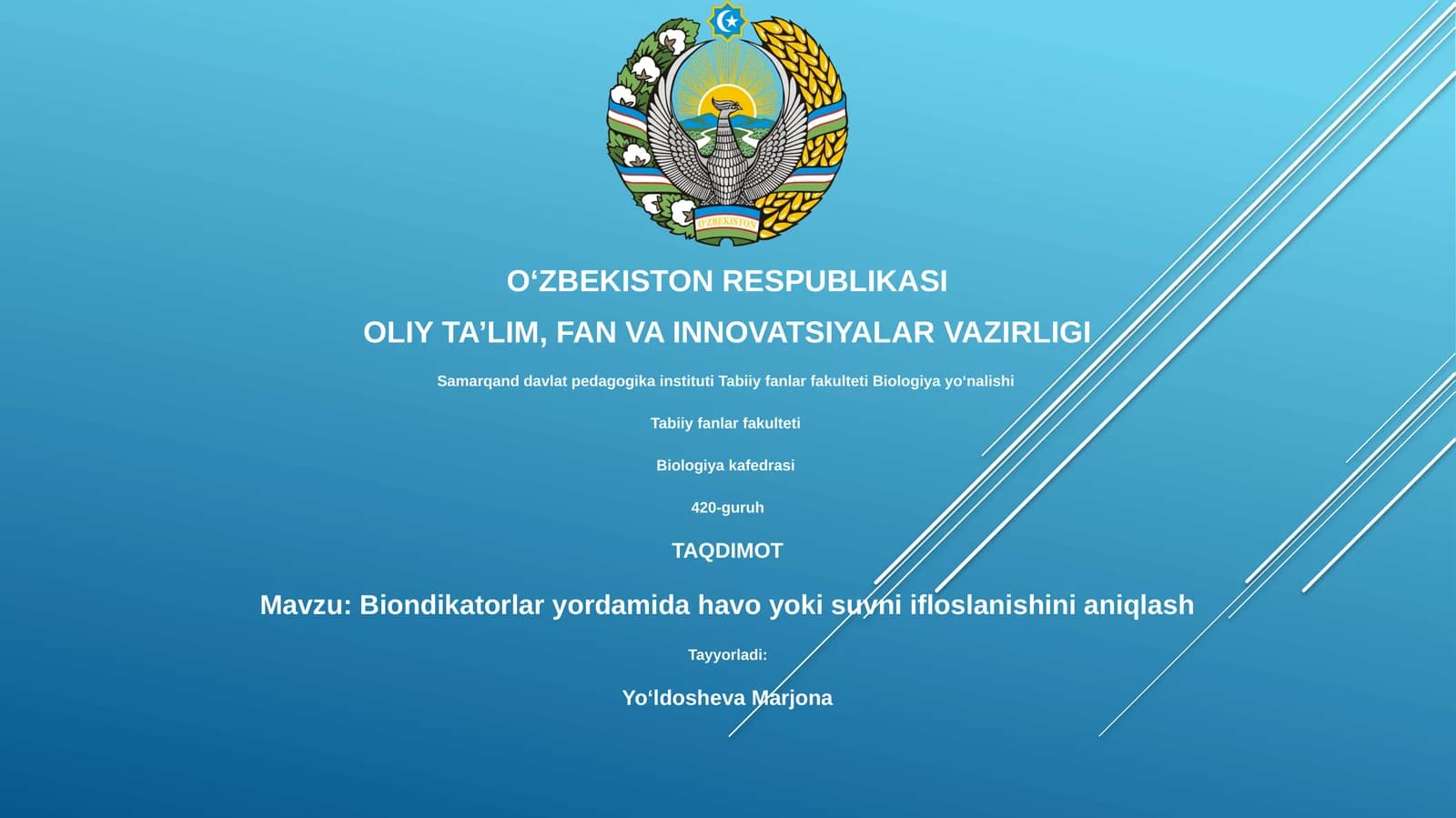 Biondikatorlar yordamida havo yoki suvni ifloslanishini aniqlash