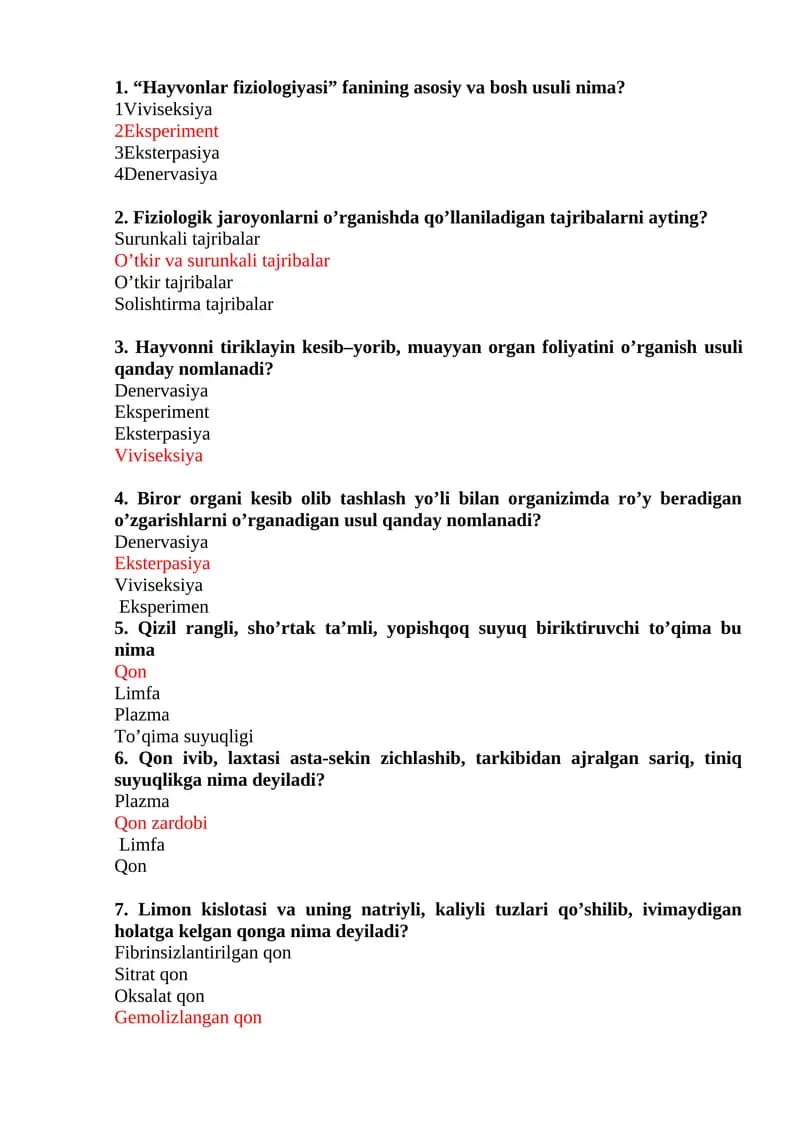 “Hayvonlar fiziologiyasi” fanining asosiy va bosh usuli nima?