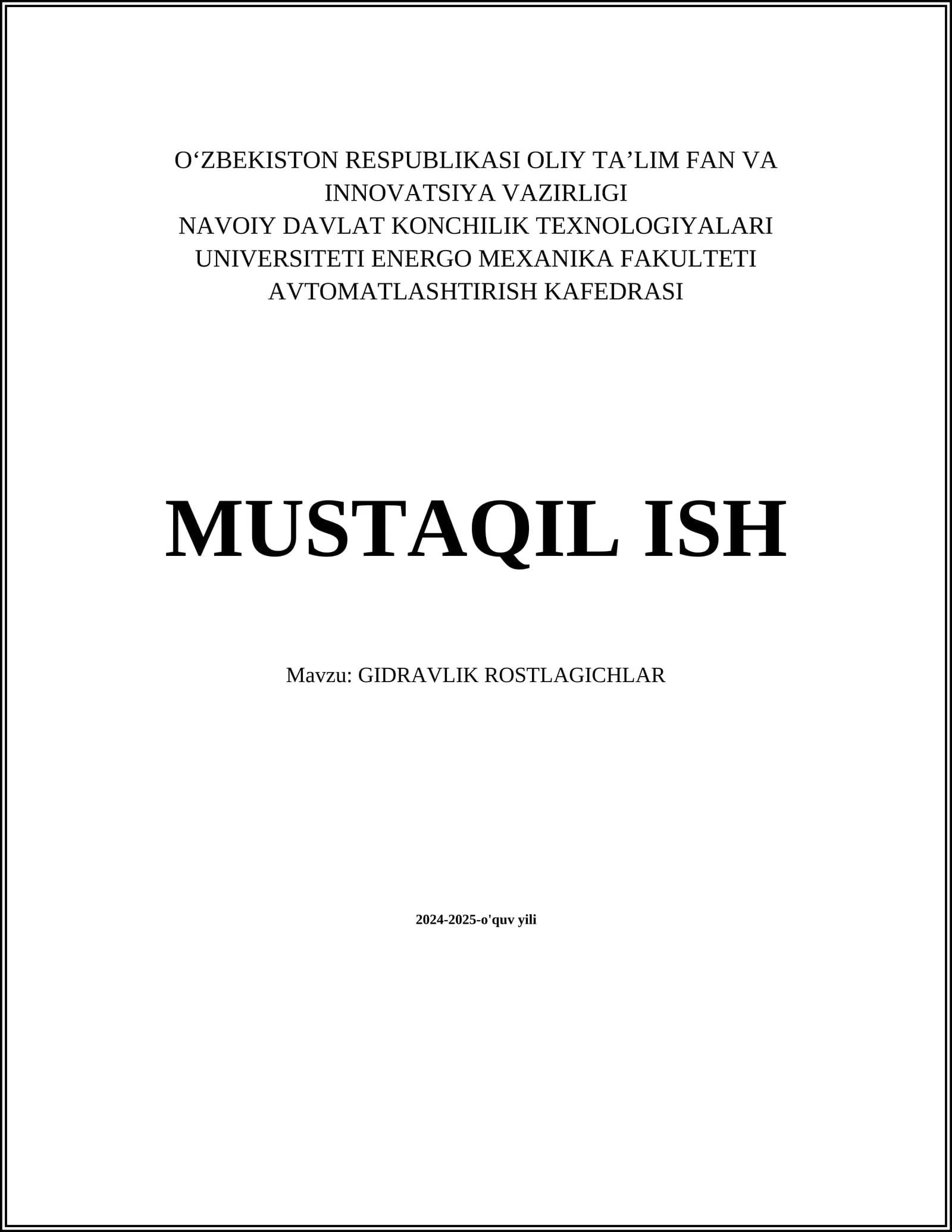 GIDRAVLIK ROSTLAGICHLAR