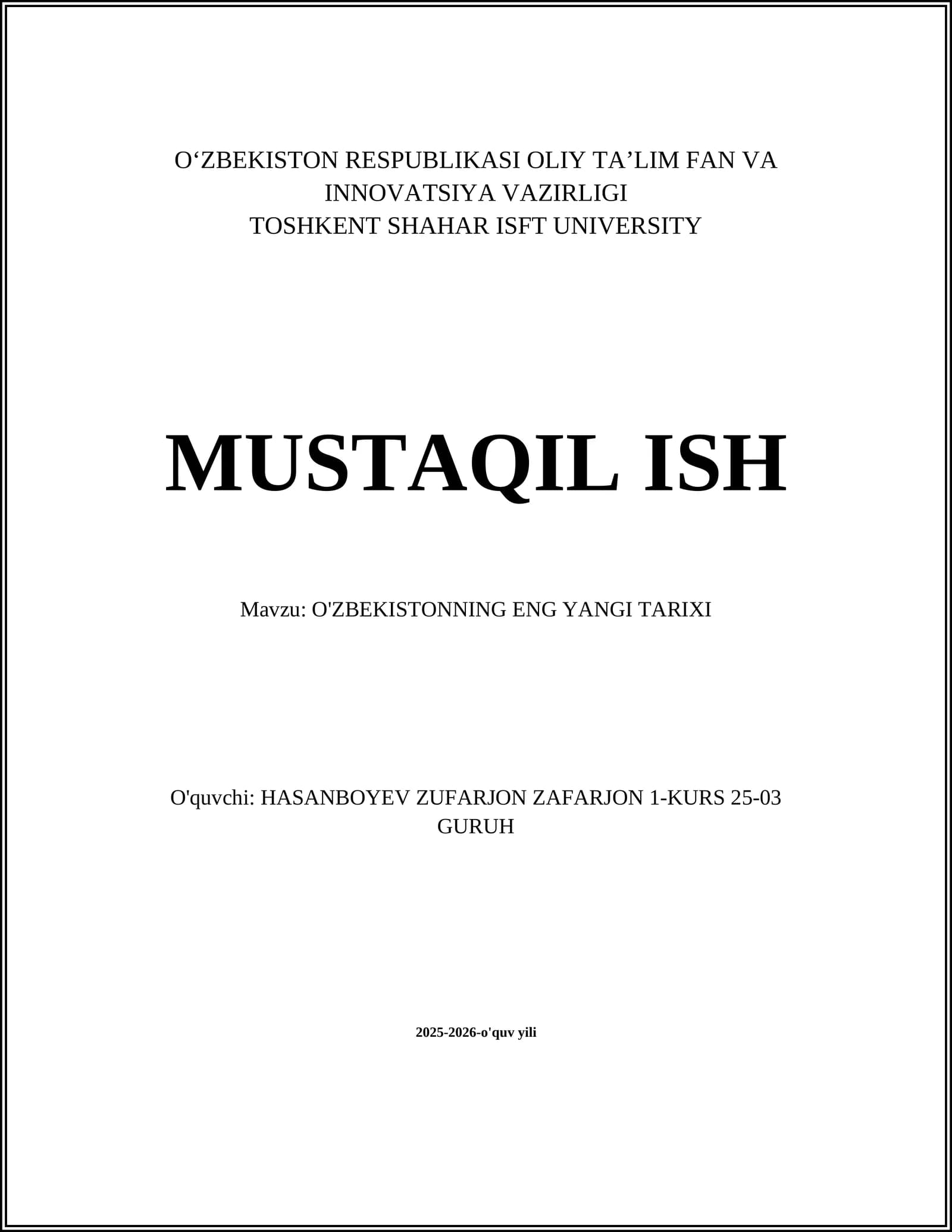 O'zbekistonning eng yangi tarixi