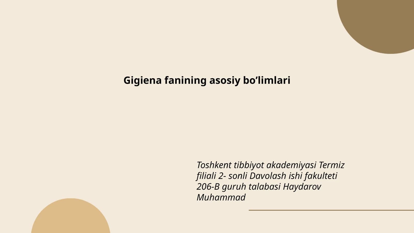 Gigiena fanining asosiy boʼlimlari