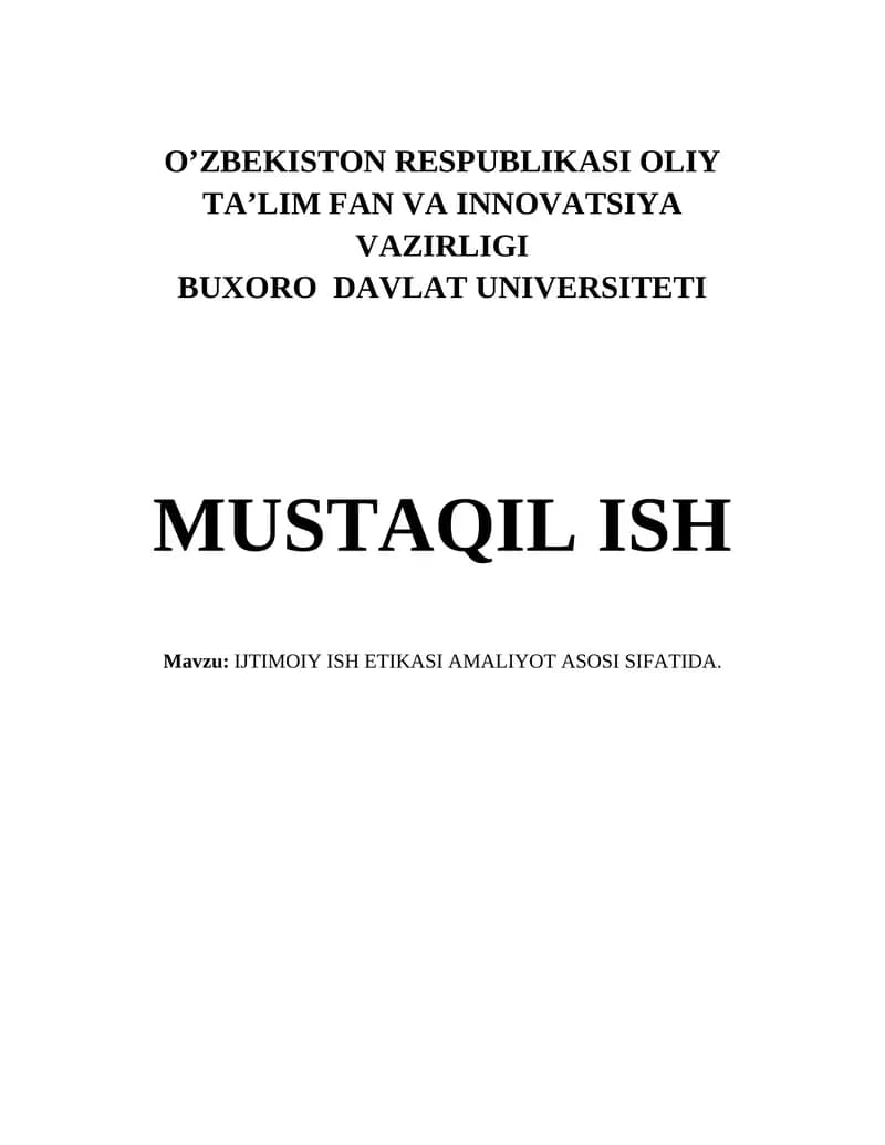 Ijtimoiy ish etikasi amaliyot asosi sifatida.