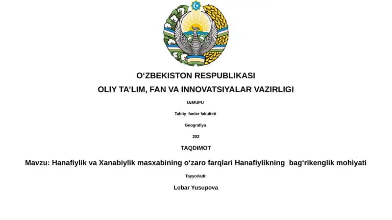 Hanafiylik va Xanabiylik masxabining oʻzaro farqlari