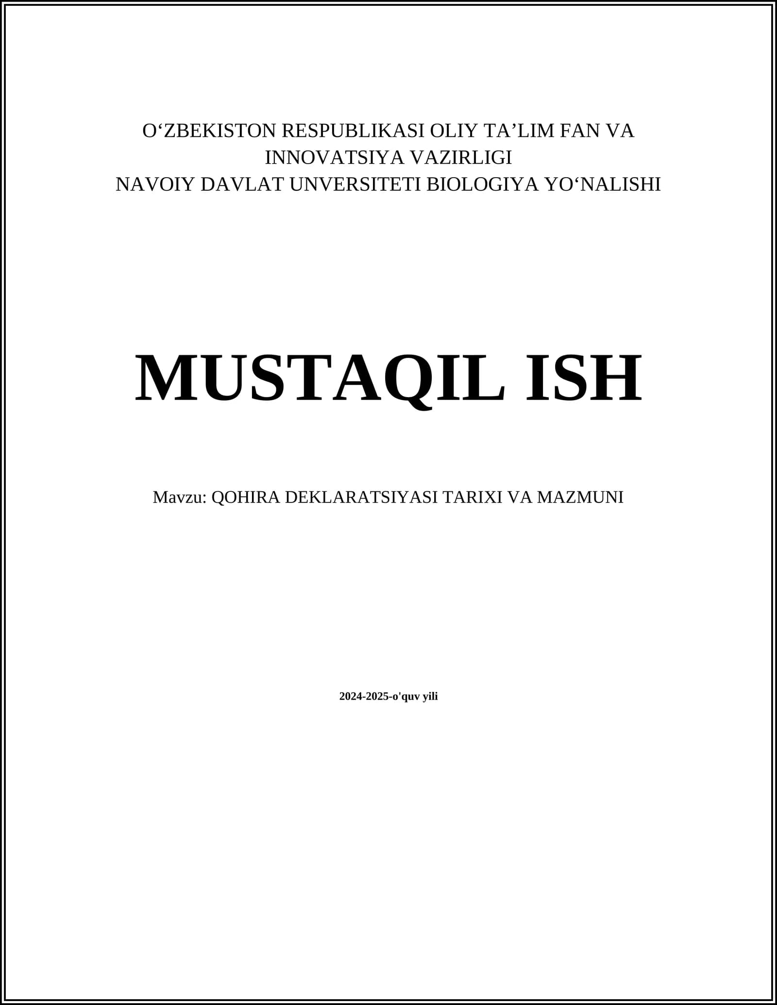 QOHIRA DEKLARATSIYASI TARIXI VA MAZMUNI