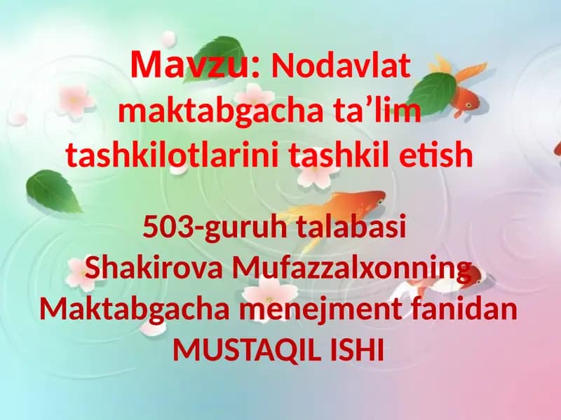 Nodavlat maktabgacha ta’lim tashkilotlari ini tashkilotish
