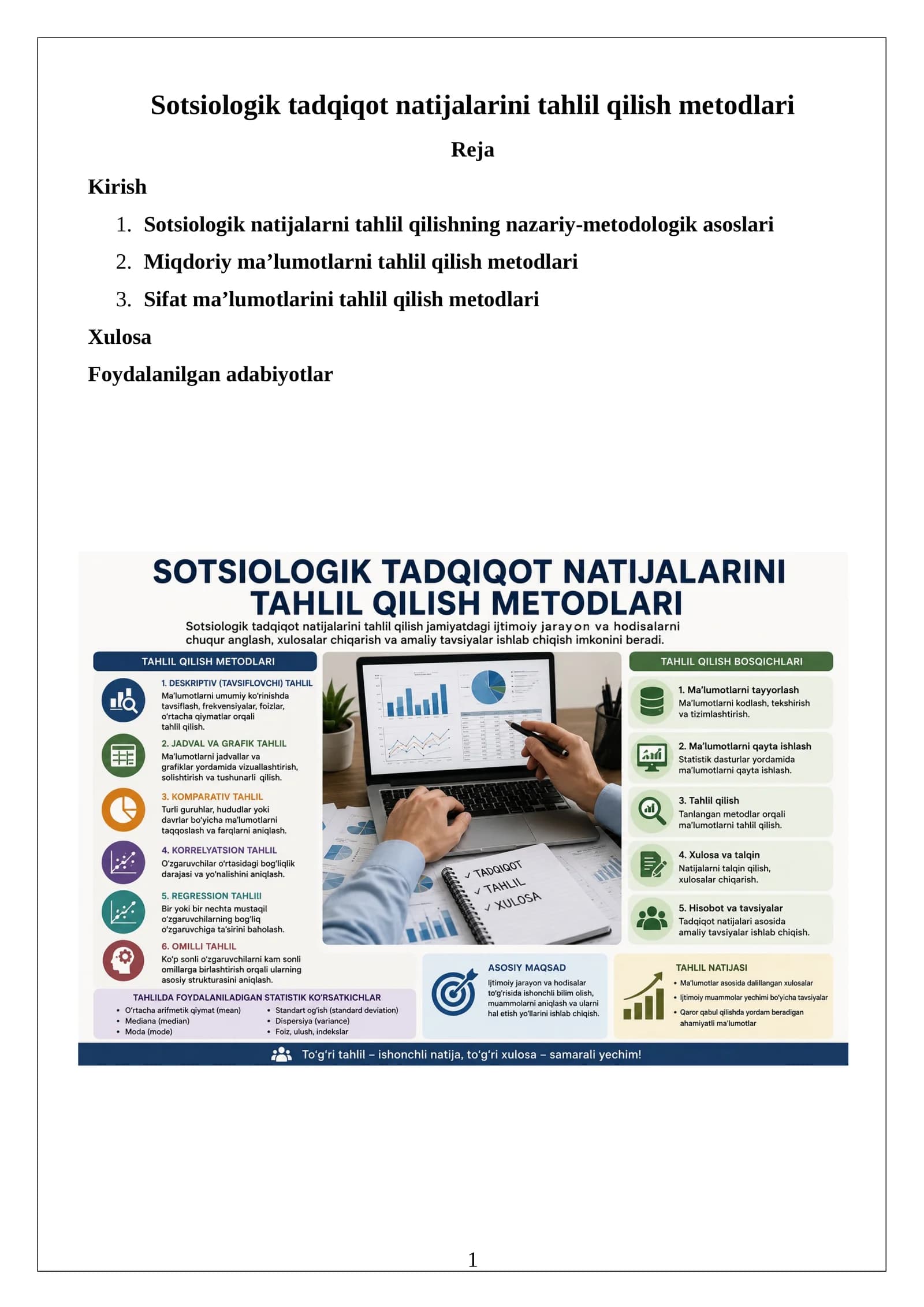 Sotsiologik tadqiqot natijalarini tahlil qilish metodlari