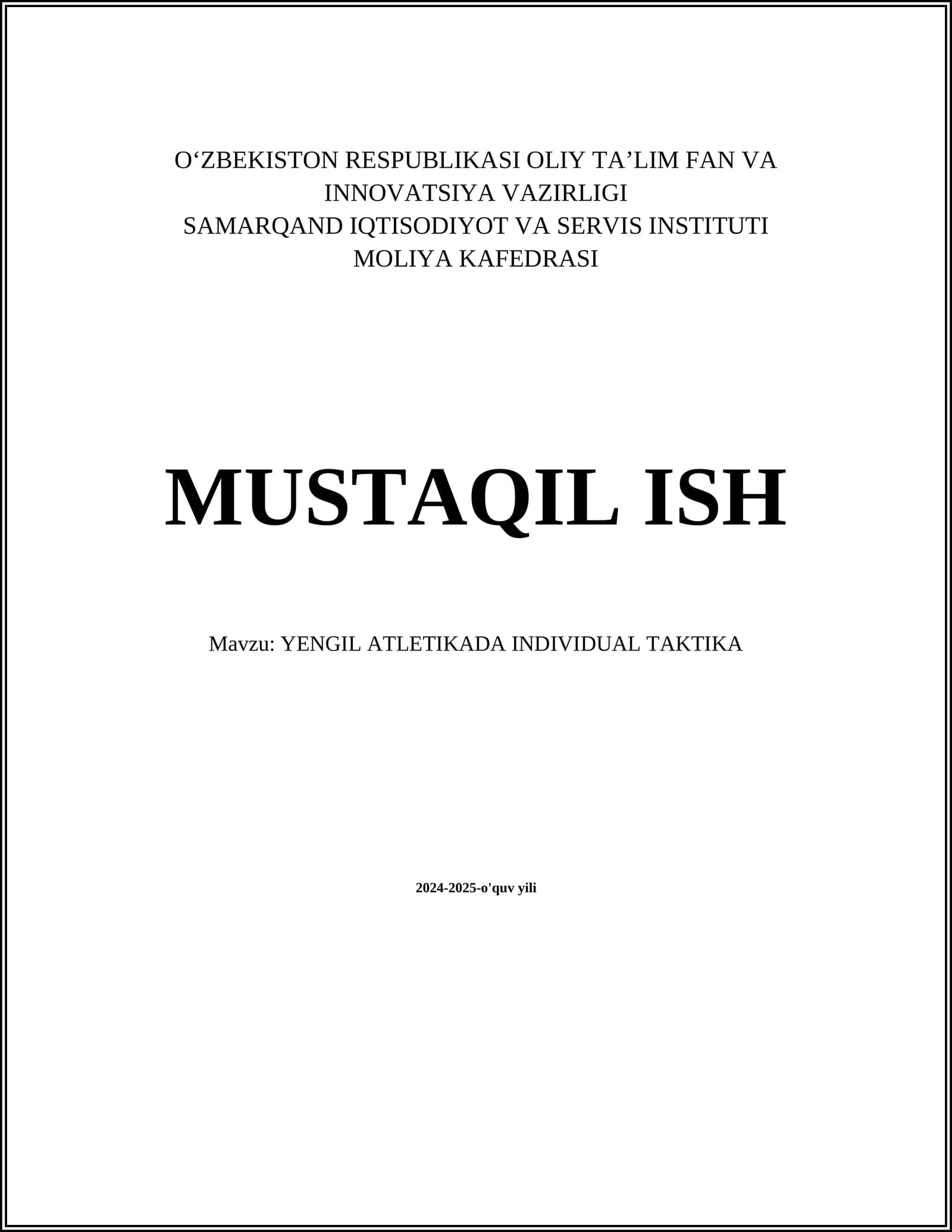 YENGIL ATLETIKADA INDIVIDUAL TAKTIKA