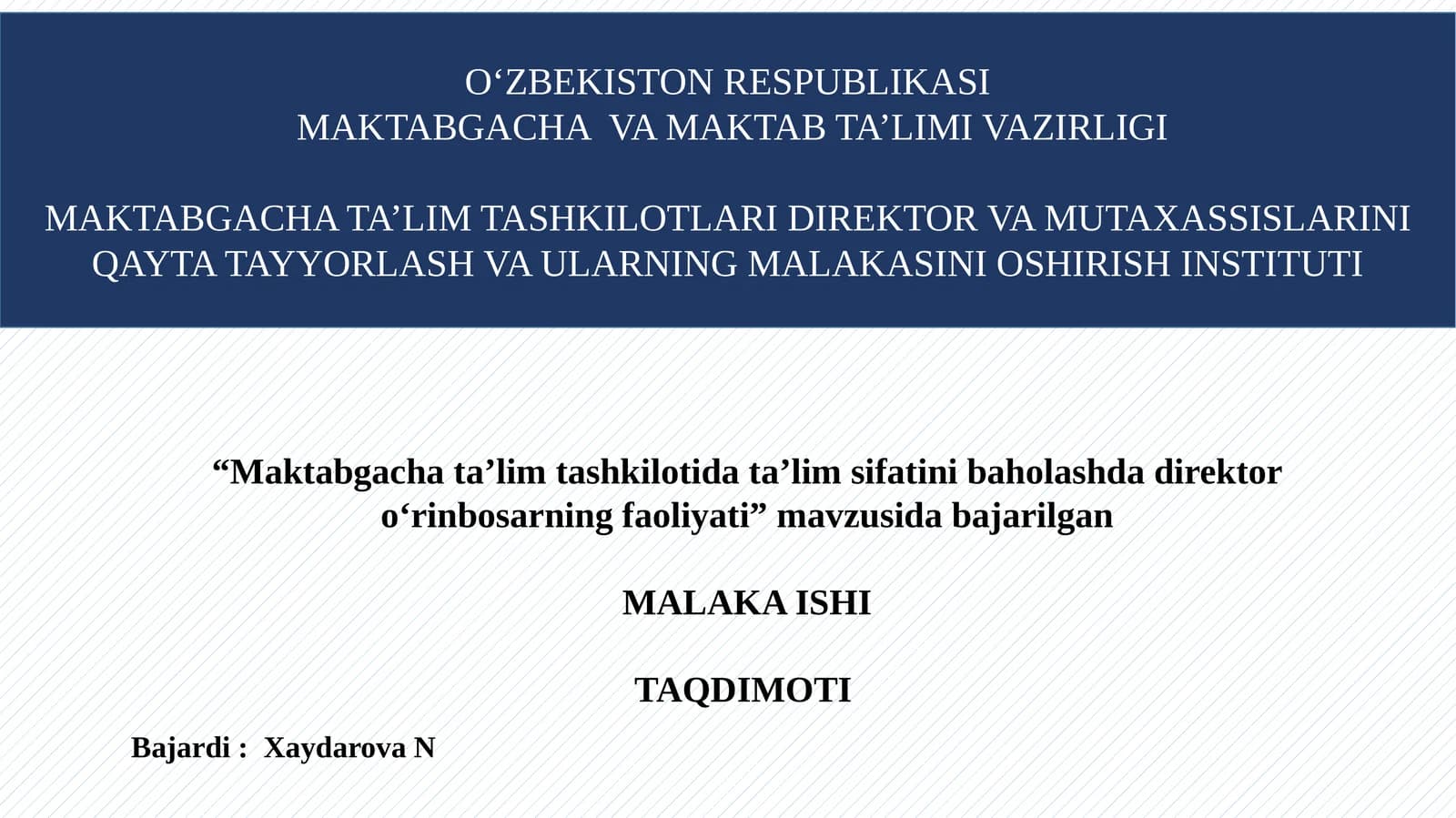 "Maktabgacha ta’lim tashkilotida ta’lim sifatini baholashda direktor o‘rinbosarning faoliyati"