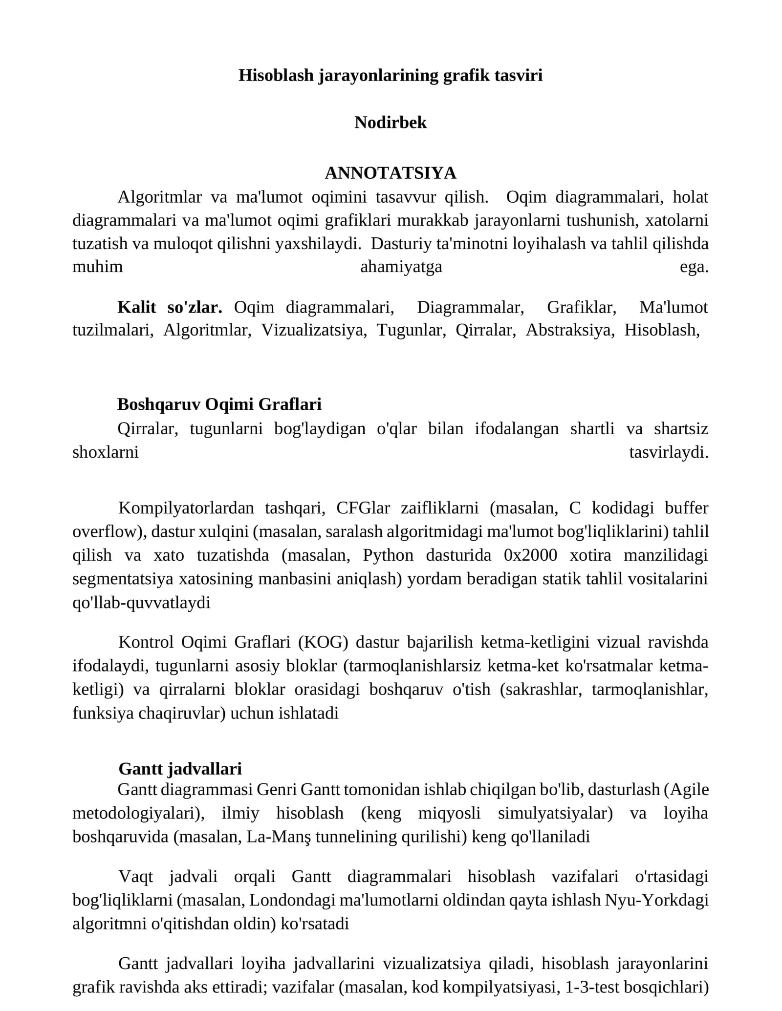 Hisoblash jarayonlarining grafik tasviri
