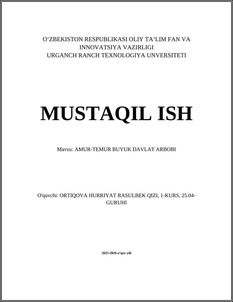 AMUR-TEMUR BUYUK DAVLAT ARBOBI
