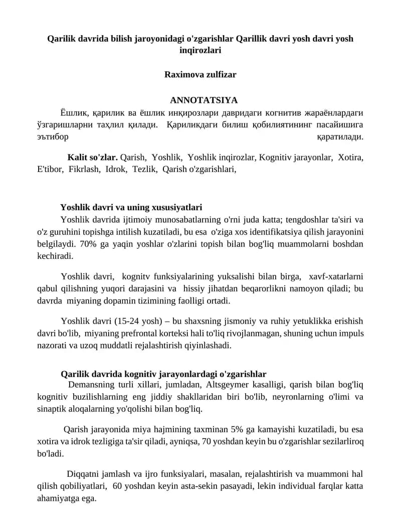Yoshlik davri va uning xususiyatlari