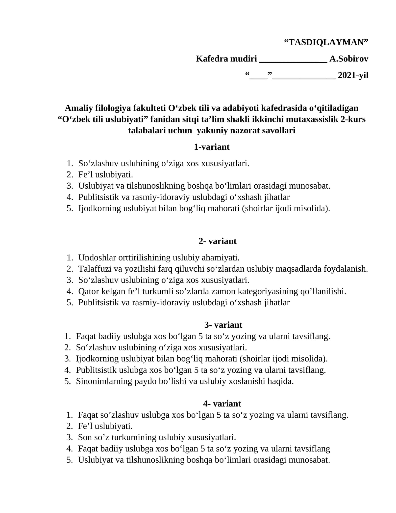 O'zbek tili uslubiyati